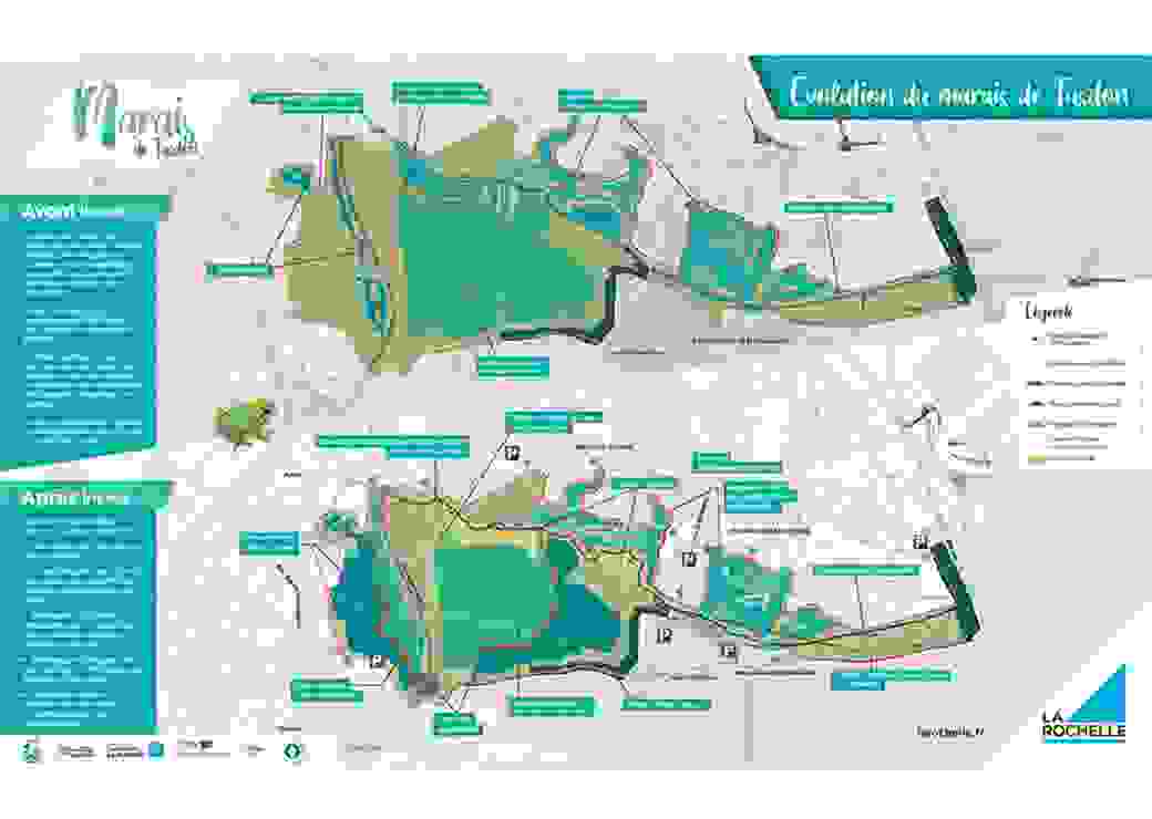 Carte avant / après montrant l'évolution du marais de Tasdon