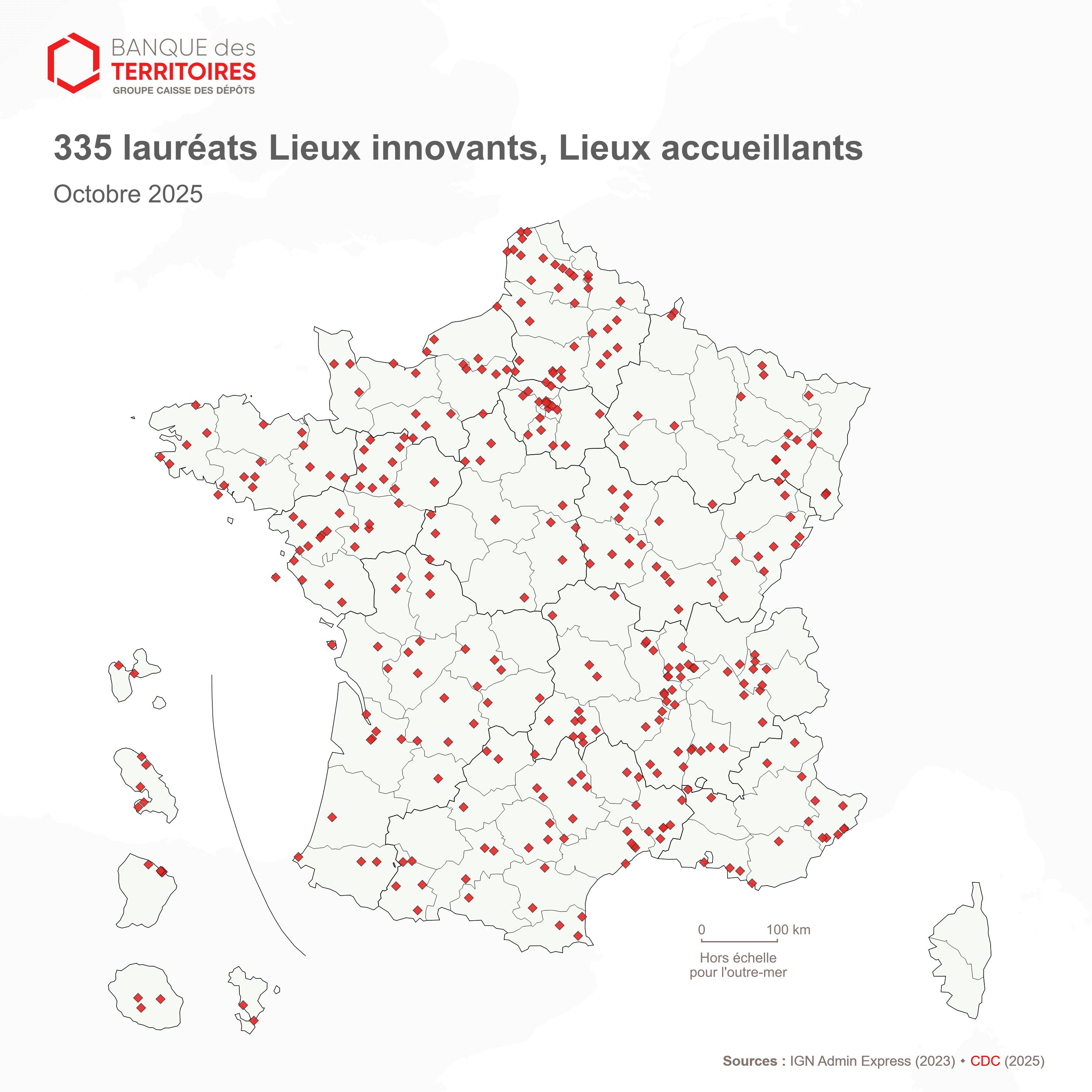 Cartographie des lauréats de l'AMI Lieux innovants Lieux accueillants