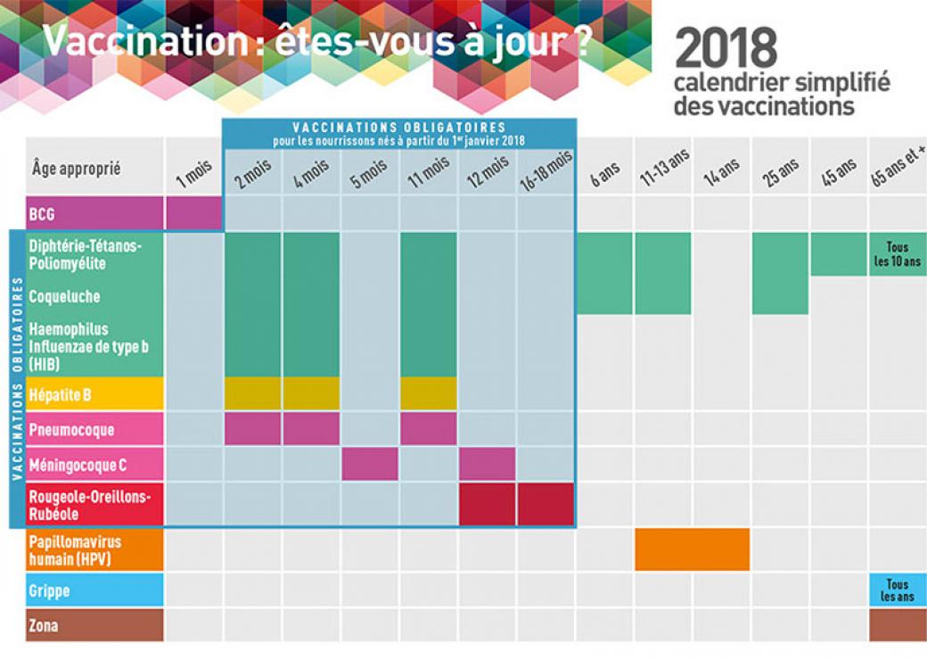 Calendrier simplifié des vaccinations 