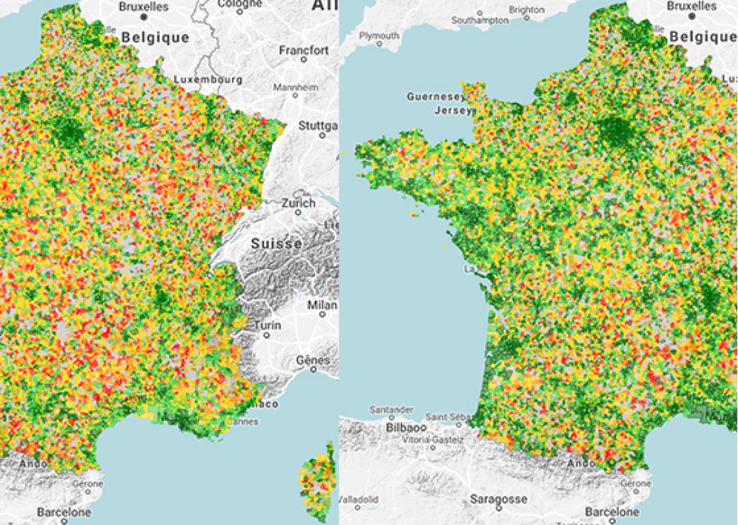 Le baromètre de la couverture mobile élaboré par la société QoSI montre l'évolution de la couverture mobile des communes entre 2017 et 2018