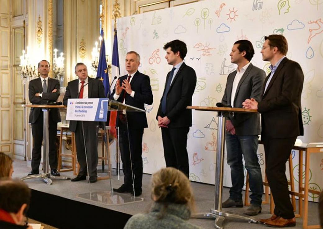 Conférence de presse conversion chaudière De Rugy De Normandie 