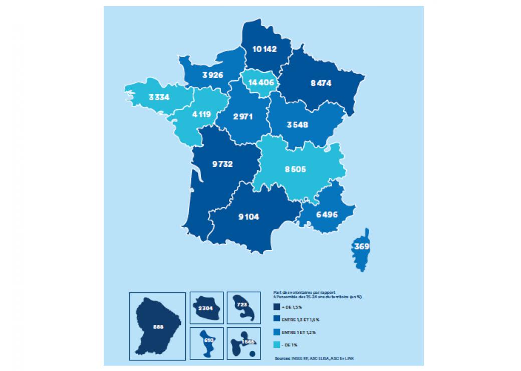 service civique répartition des volontaires