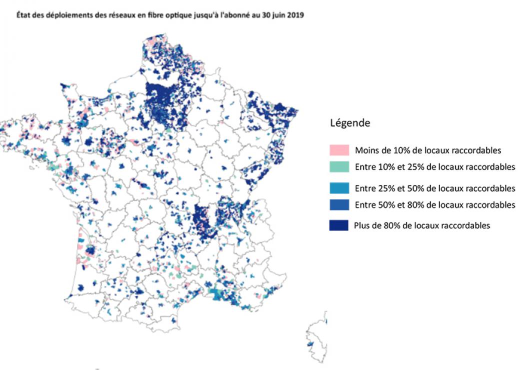 Etat des déploiements des réseaux en fibre optique jusqu'à l'abonné au 30 juin 2019n
