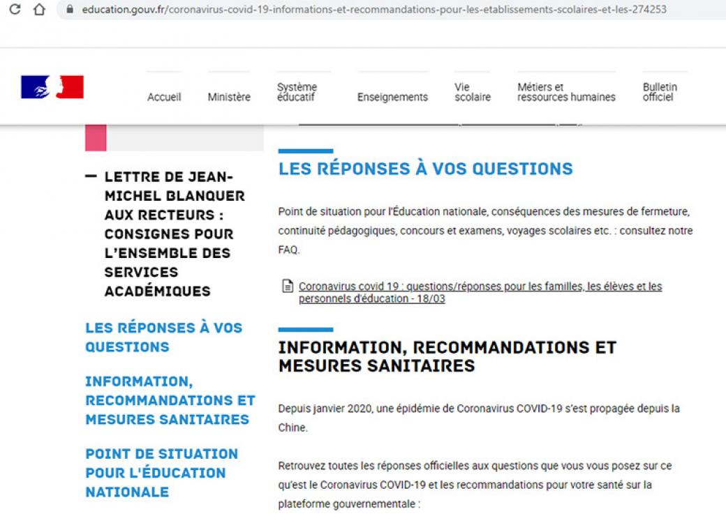 Foire aux questions du Ministère de l'Education nationale 