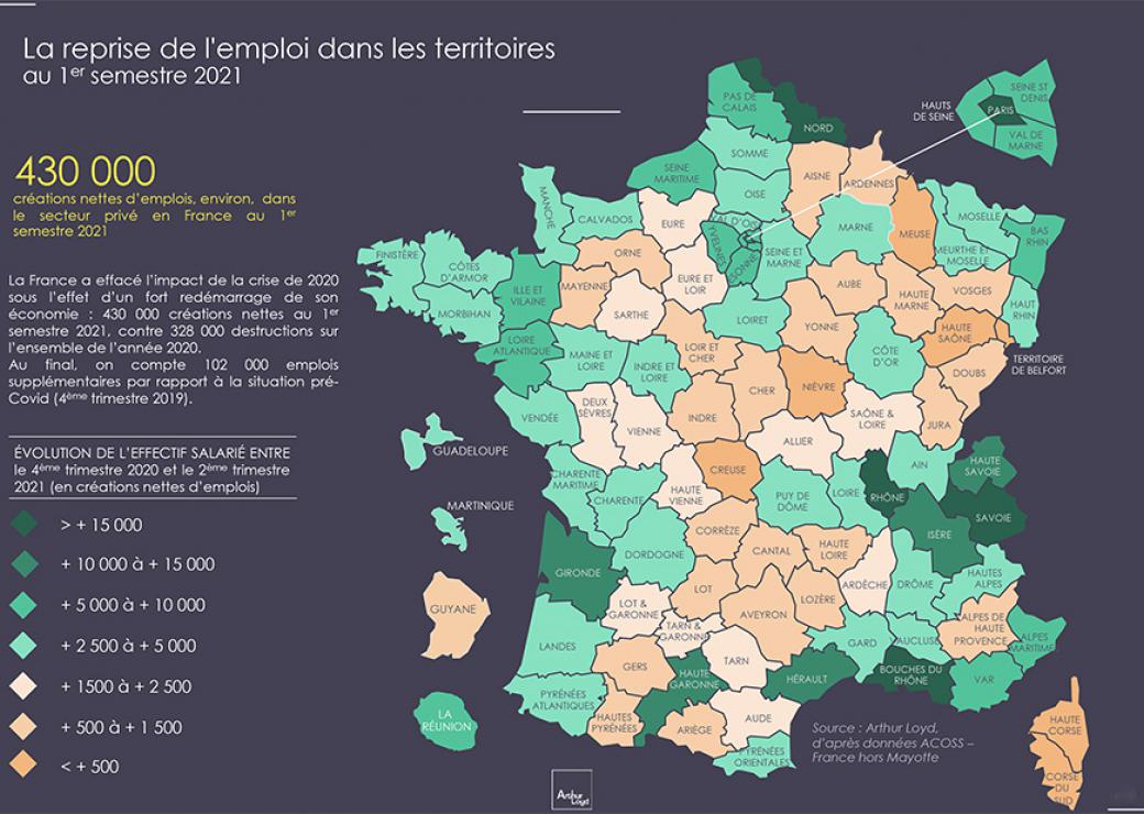 La reprise de l'emploi concentrée dans 23 départements