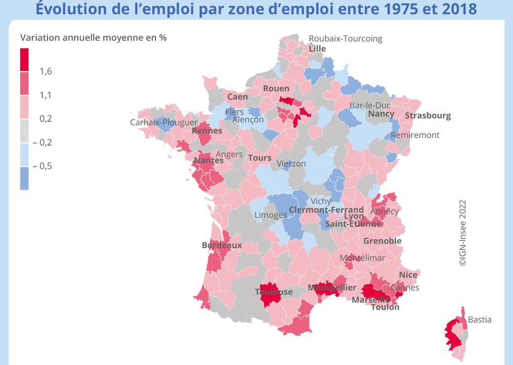 Les emplois s’accumulent dans les zones denses en région