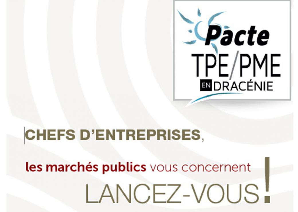 Logo où l'on peut lire "chefs d'entreprise, la commande publique vous concerne, lancez-vous!"