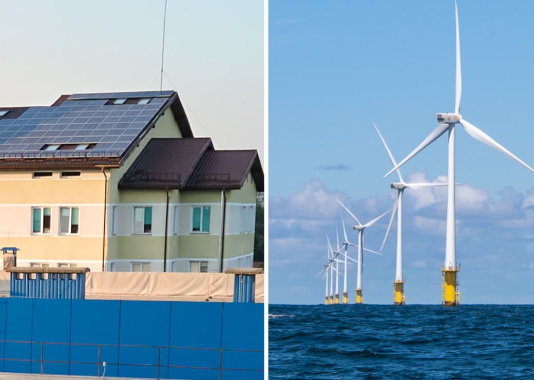panneaux solaires et éoliennes en mer