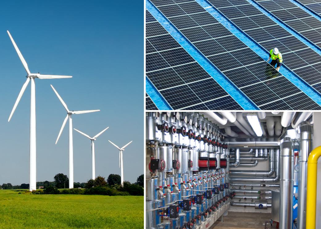 Eoliennes, réseau de chaleur et panneaux solaires