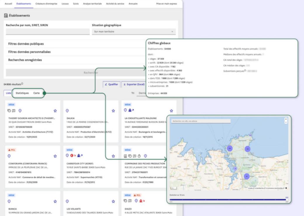 Capture d'écran avec cartes et tableurs