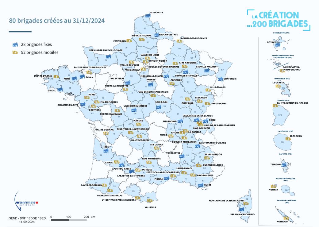 carte des brigades créées au 31 décembre 2024