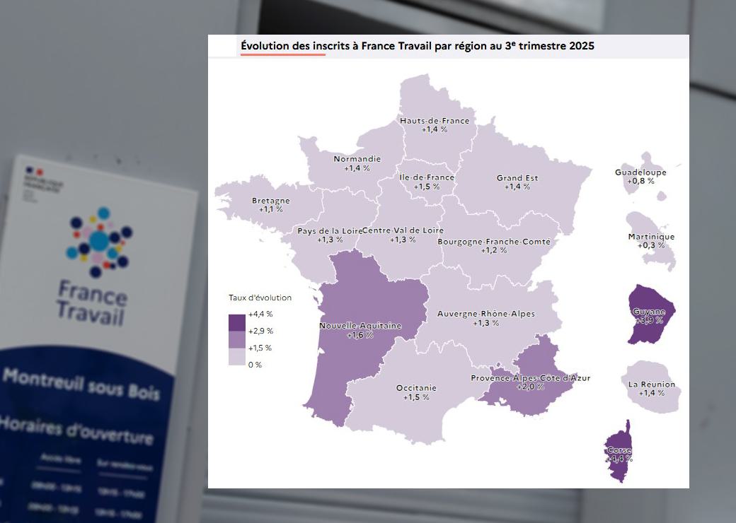 Carte évolution dse inscrits à France travail