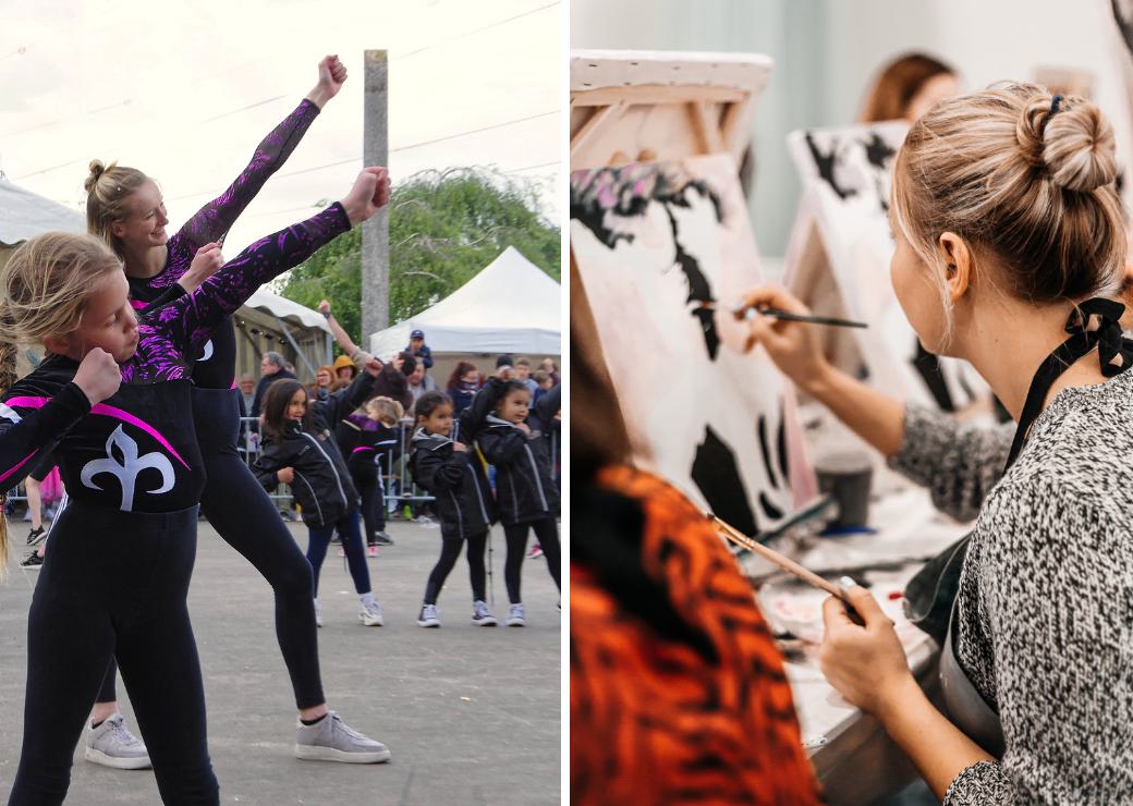 délilé de gymnanisque par des enfants et un cour de peinture 