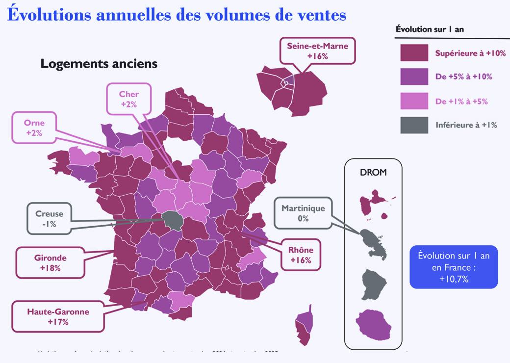 carte évolution annuelles du volume de ventes