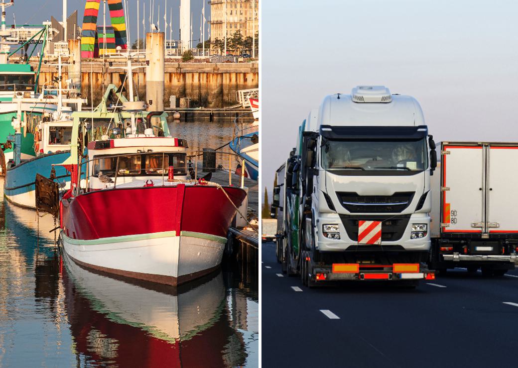 des bateaux et des camions