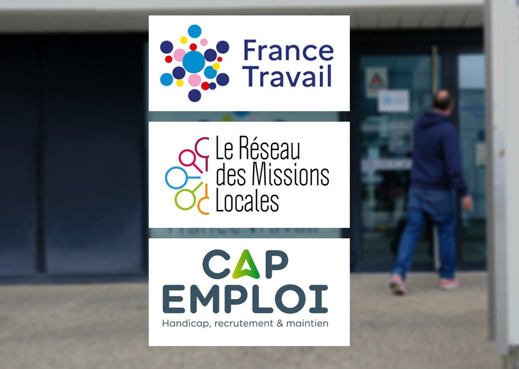 logos France travail, mission locale et cap emploi 