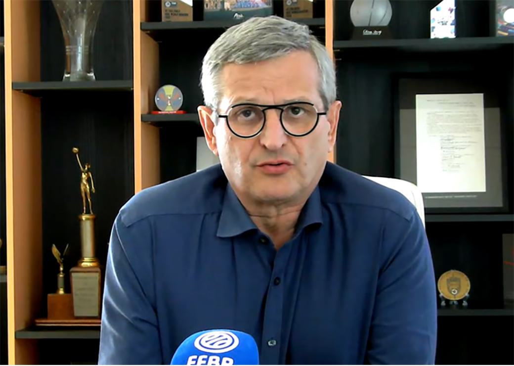  Jean-Pierre Huncker, président de la FFBB, en visioconférence de presse, le 23 avril 2026