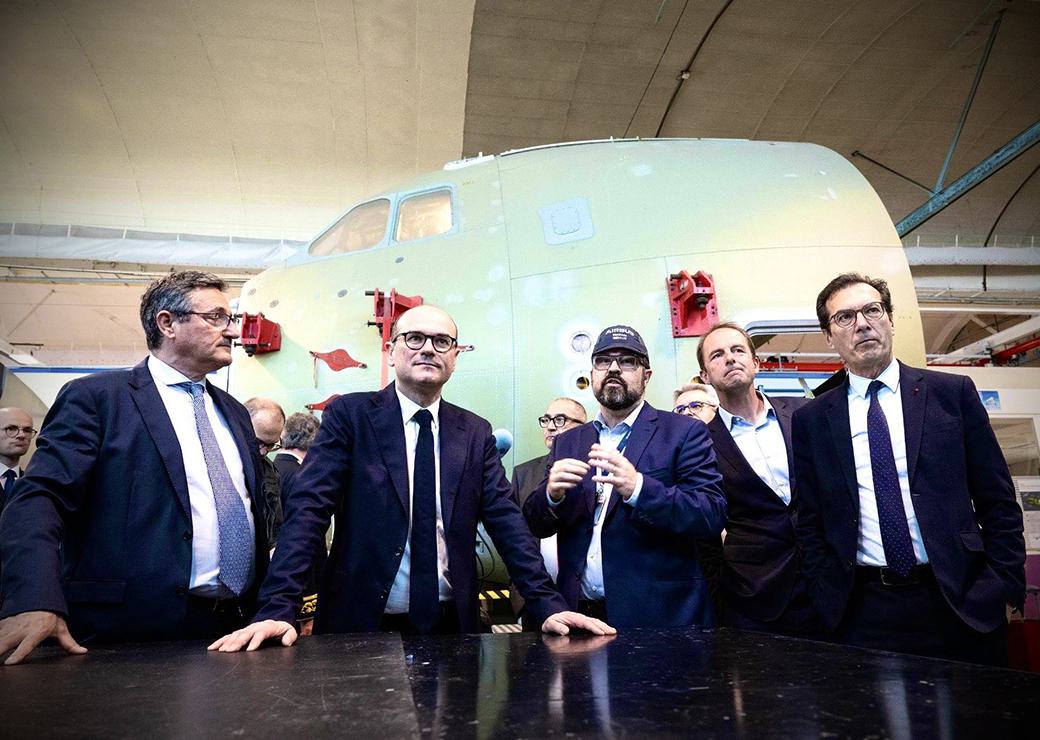 Déplacement de Sébastien Martin, Thibaut Guilluy et Jean-Pierre Farandou sur le site Airbus de Saint-Nazaire le 20 avril