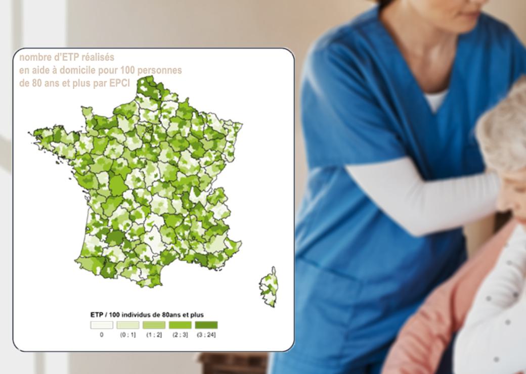 carte nationale du nombre d’ETP réalisés en aide à domicile pour 100 personnes de 80 ans et plus par EPCI