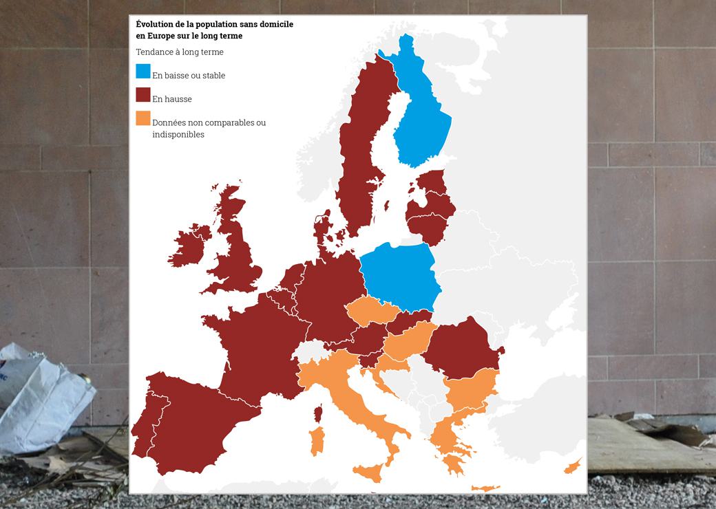 Carte: Évolution de la population sans domicile en Europe sur le long terme