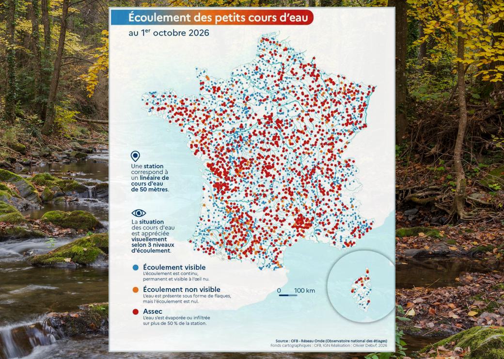 carte:  Situation de l'écoulement des petits cours d'eau au 1er octobre 2026