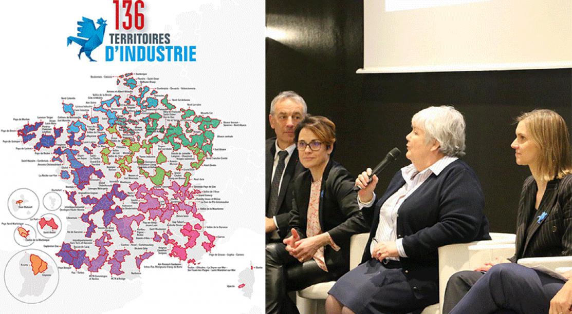Jean-Luc Rigaut (ADCF), Jacqueline Gourault, Agnès Runacher, le 5 mars lors de la première AG de Territoires d'Industrie