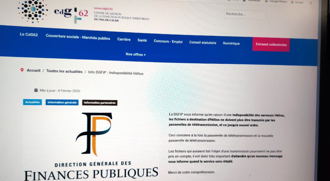 site de la cdg 62 informant de la panne 