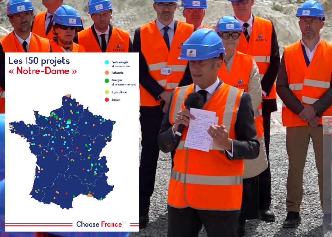 Déplacement d'Emmanuel Macron sur le site de l’usine Imerys Céramics France dans l'Allier