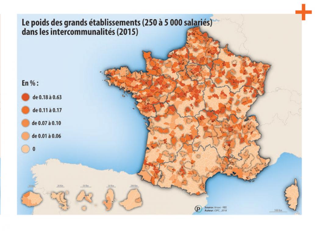 Le poids des grands établissement dans les intercommunalités en France en 2015