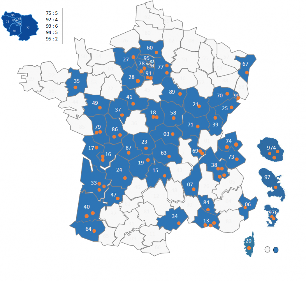 carte des territoires couverts par les projets