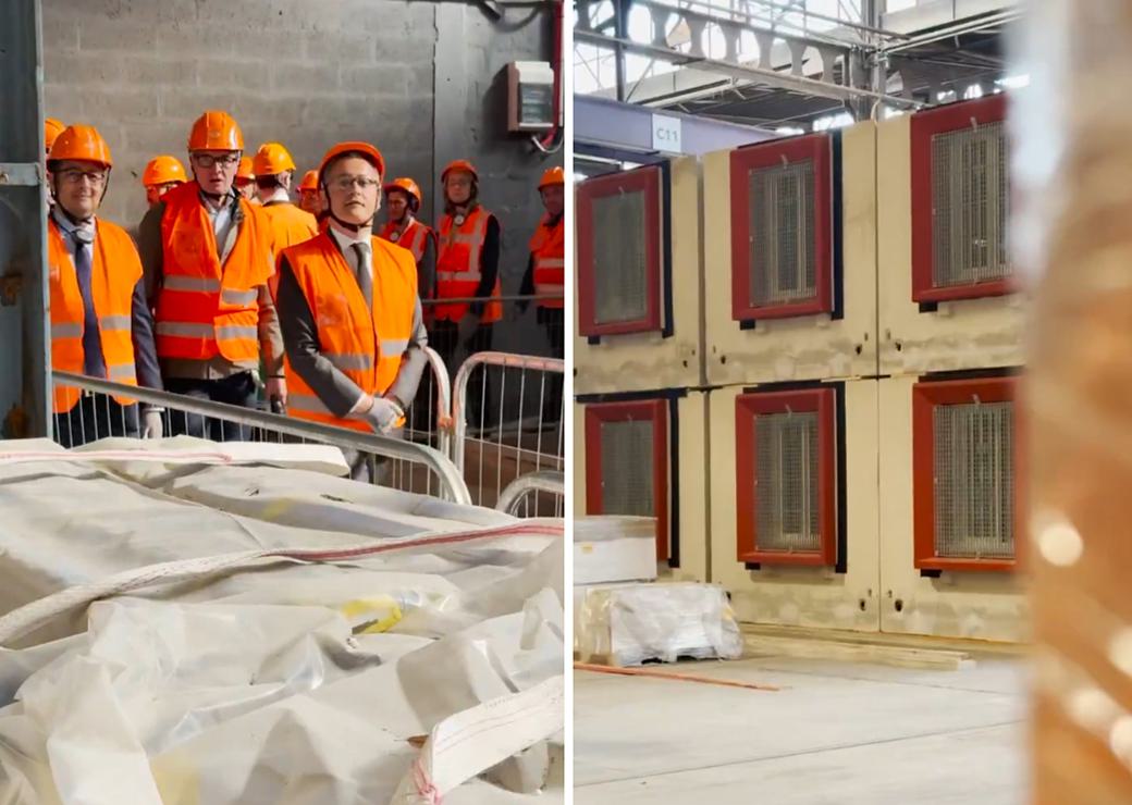 dans l’usine Bouygues Constructions qui produit des cellules de prison modulaires en béton.
