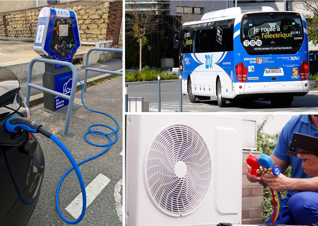  bornes de recharge de véhicules électriques sur la voie publique/bus électriques/pompes à chaleur 