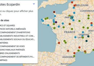 Carte de la répartition des espaces verts vers labellisés ecojardin