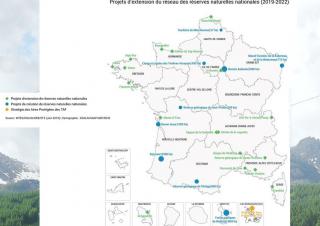 Carte du projet d'extension du réseau des réserves naturelles nationales 
