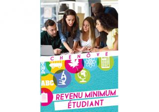 Affiche montrant des jeunes gens penchés sur des documents. Sous la photo on peut lire Chenôve, revenu minimum étudiant