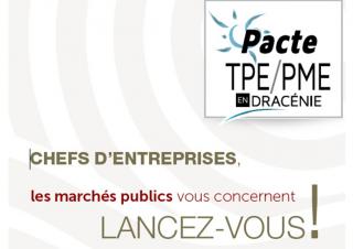 Logo où l'on peut lire "chefs d'entreprise, la commande publique vous concerne, lancez-vous!"