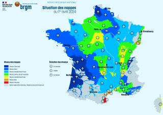 carte de situation des nappes au 1er avril 2024 