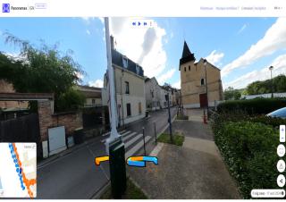 Capture d'écran d'un logiciel de cartographie, avec photo et carte et éléments graphiques sur la photo
