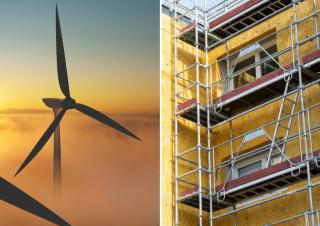 éoliennes et batiment en rénovation