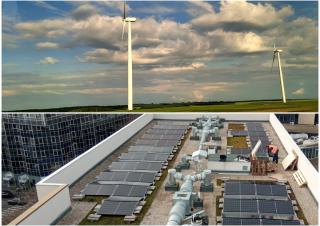 des éoliennes et des panneaux solaires