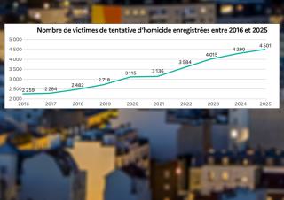 Graphique: Nombre de victimes de tentative d’homicide enregistrées entre 2016 et 2025