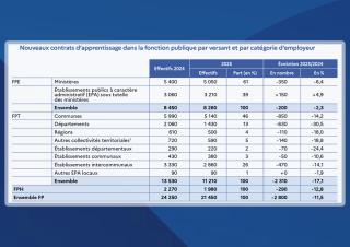 tableau : Nouveaux contrats d’apprentissage dans la fonction publique par versant et par catégorie d’employeur