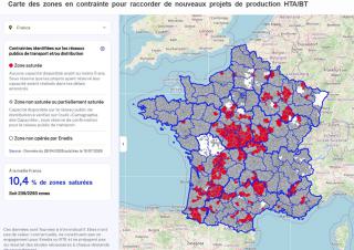 Carte des zones en contrainte pour raccorder de nouveaux projets de production HTA/BT