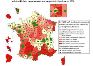 carte: Vulnérabilité des départements au changement climatique en 2050