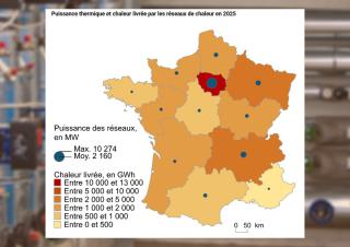 carte: Puissance thermique et chaleur livrée par les réseaux de chaleur en 2025